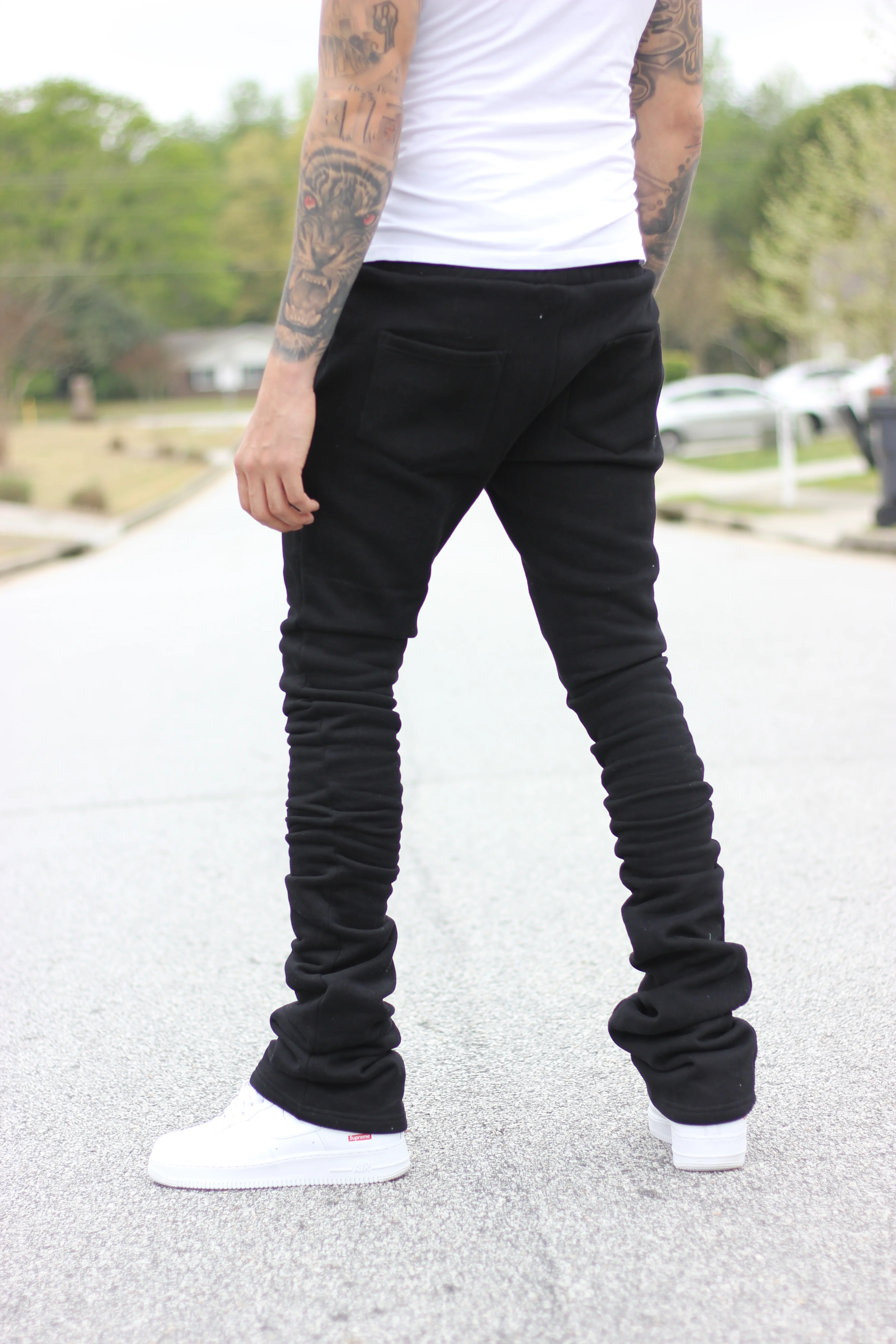 Super Stacked Black Joggers - Image 8