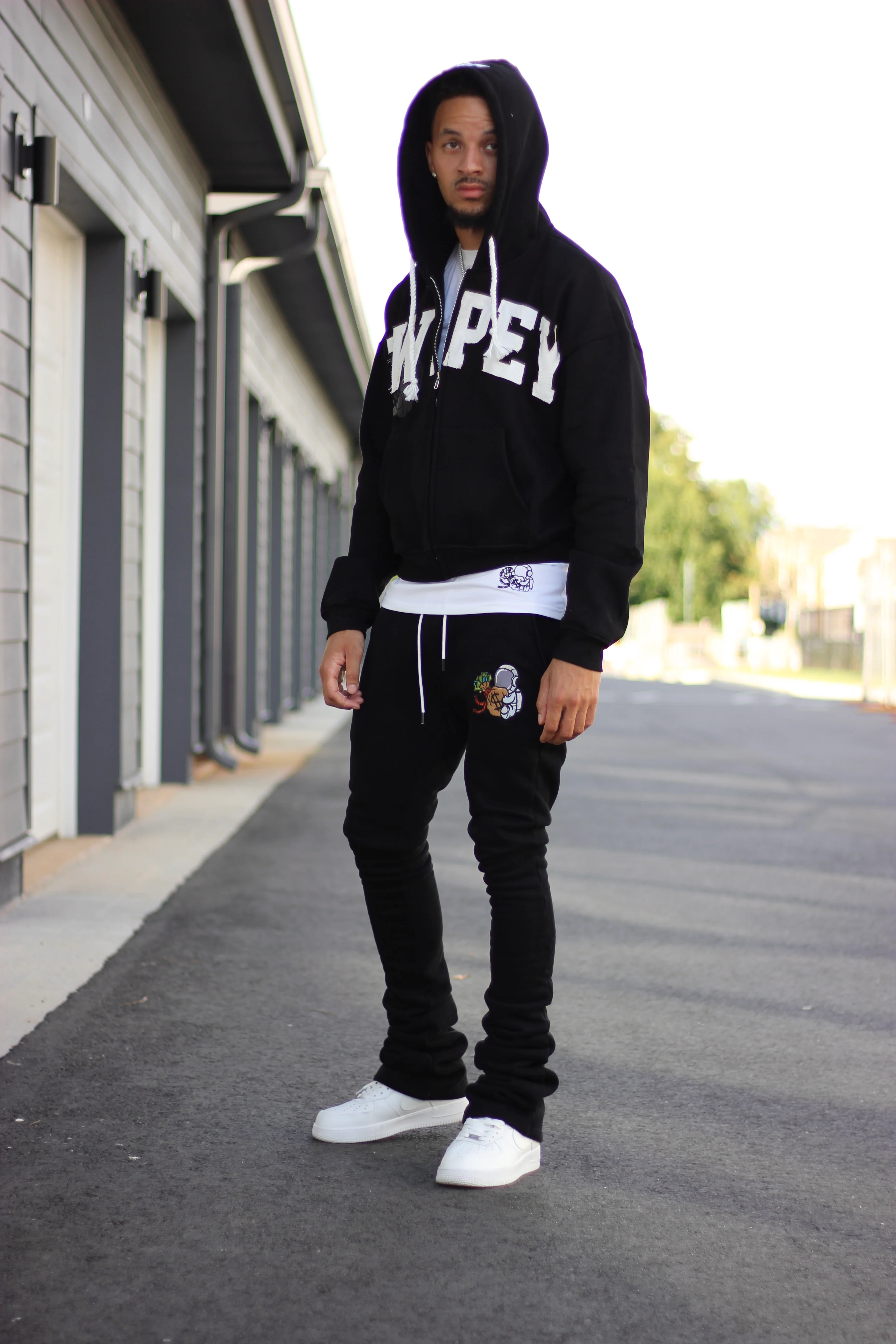 Black Zip Up Distressed Hoodie - Image 3