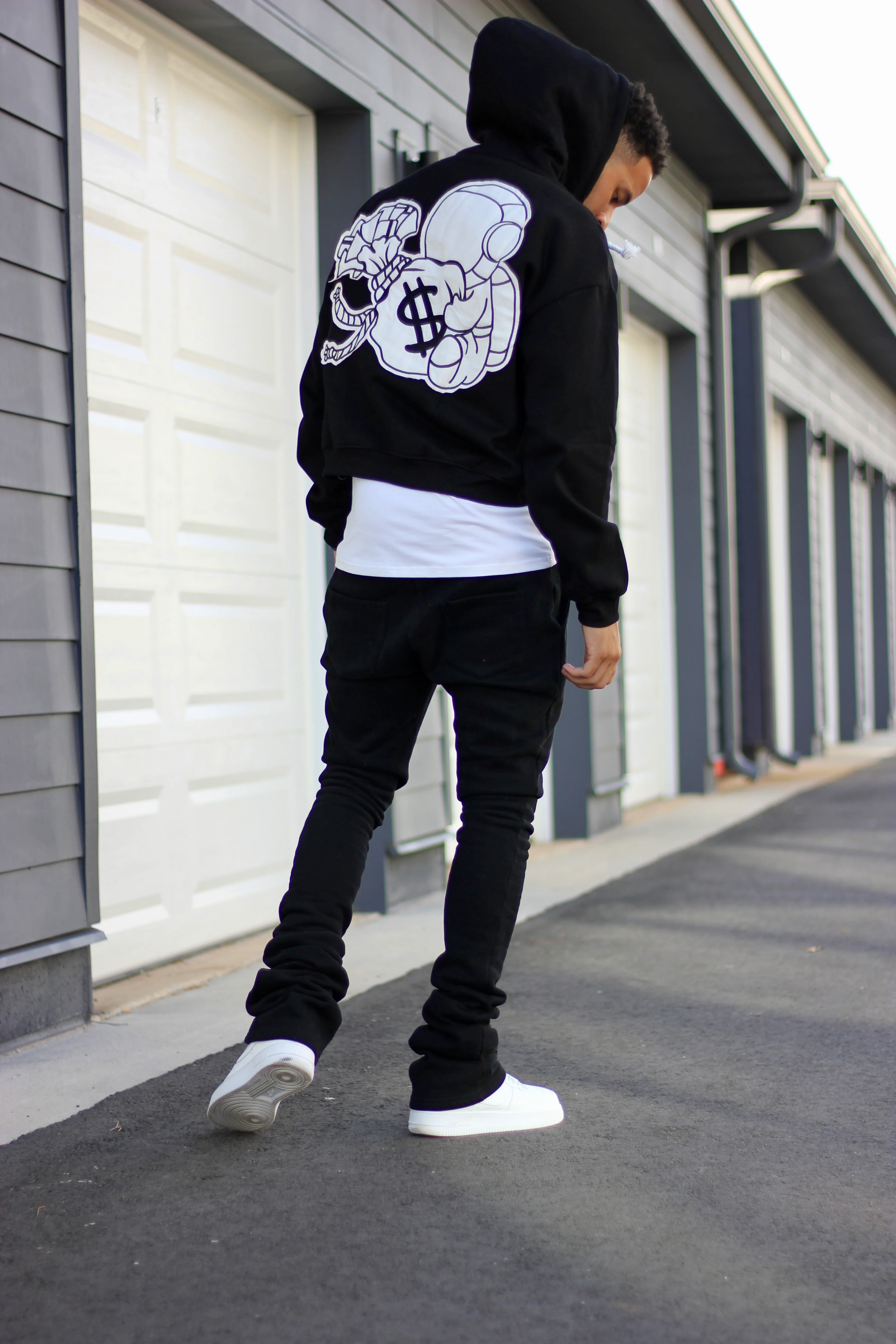 Black Zip Up Distressed Hoodie - Image 4