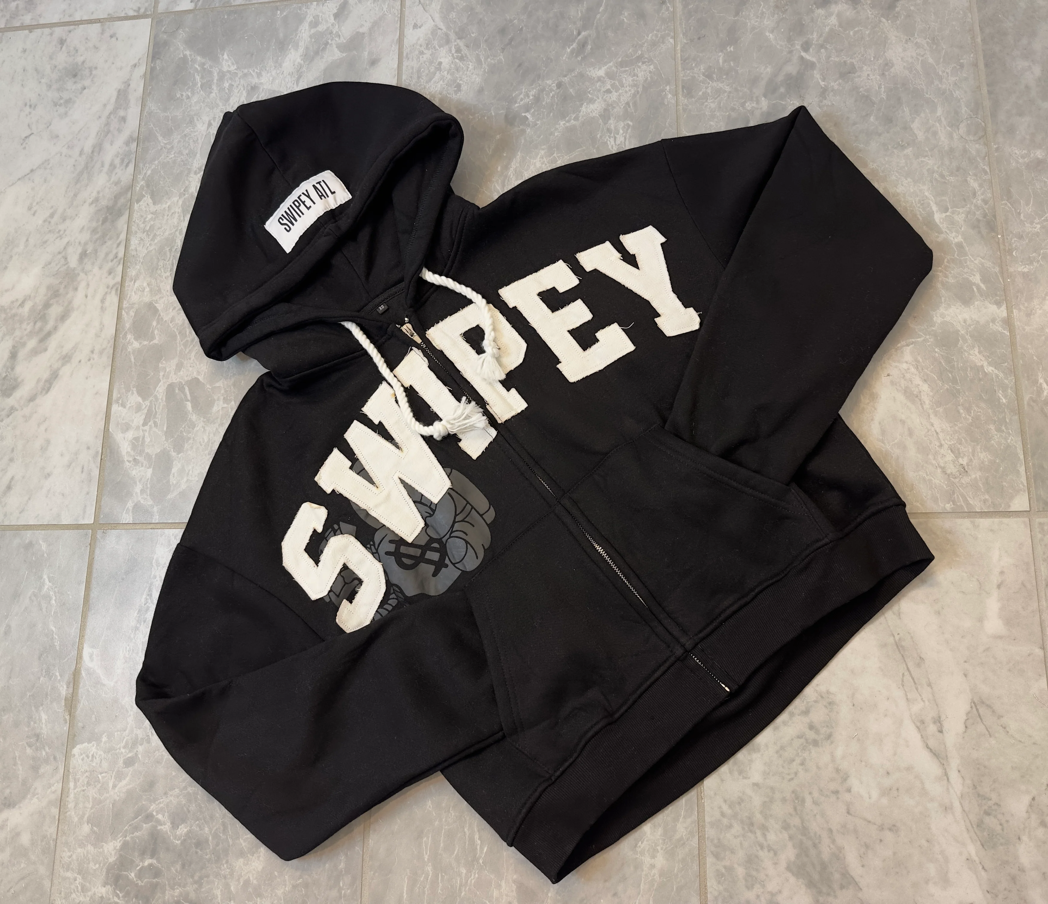 Black Zip Up Distressed Hoodie - Image 5