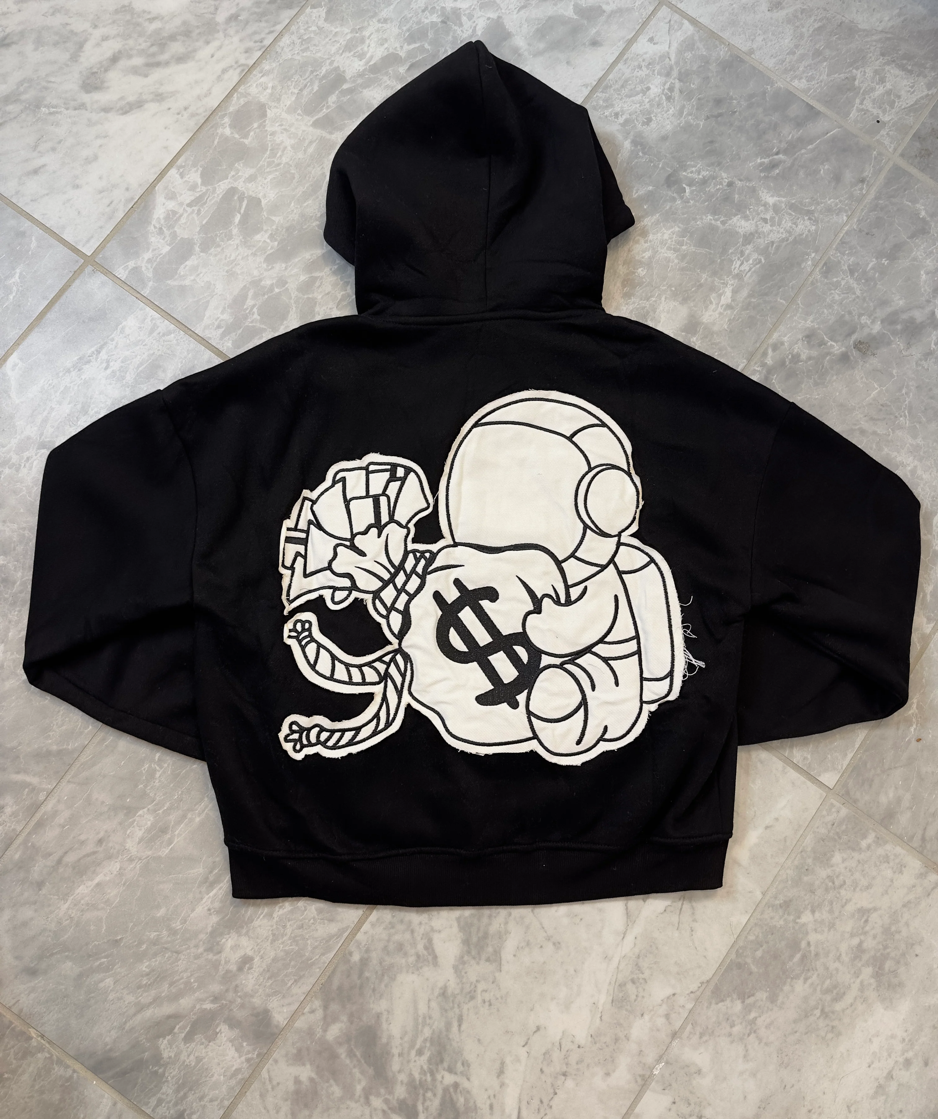 Black Zip Up Distressed Hoodie - Image 6