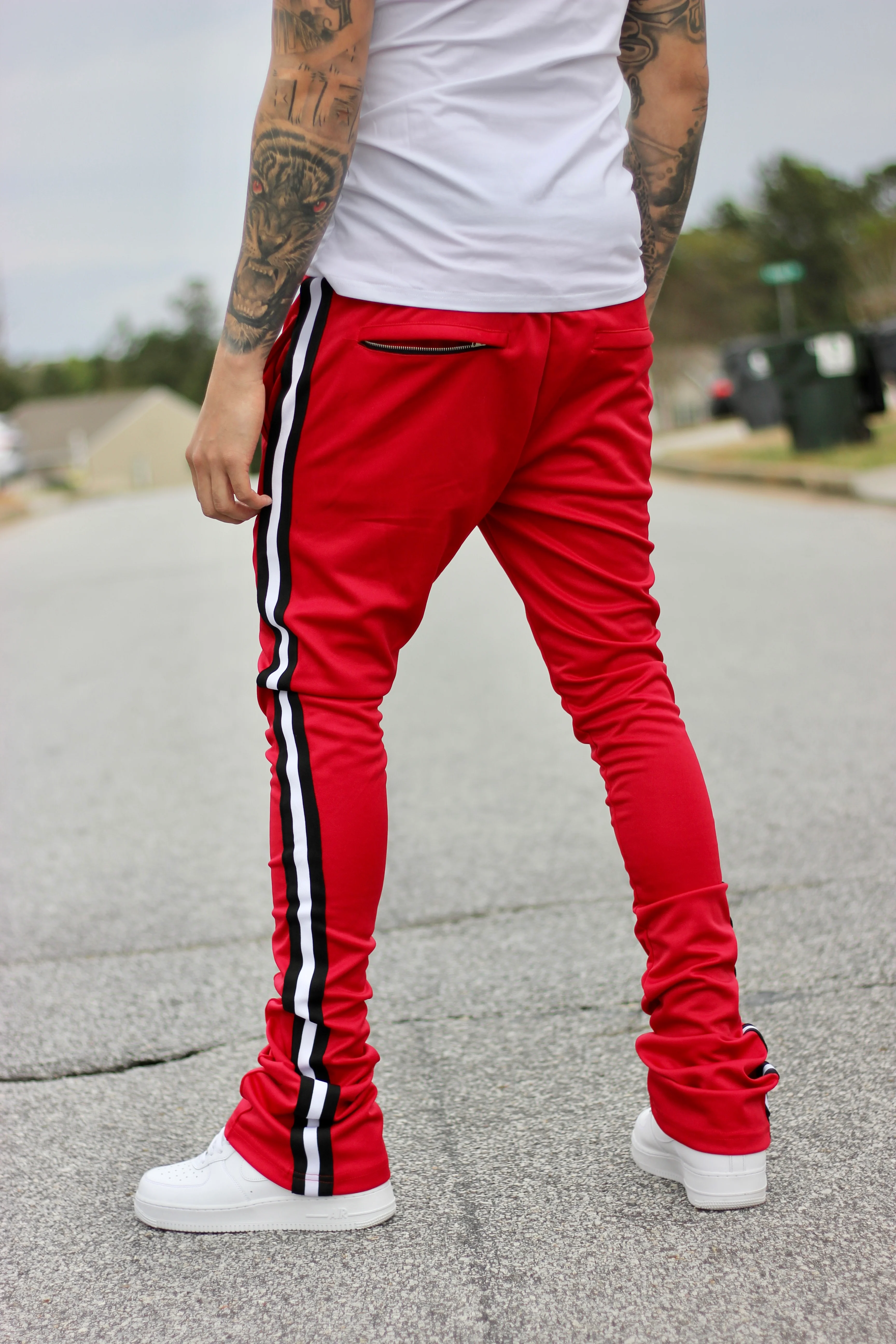 Red Stacked Track Pants - Image 4