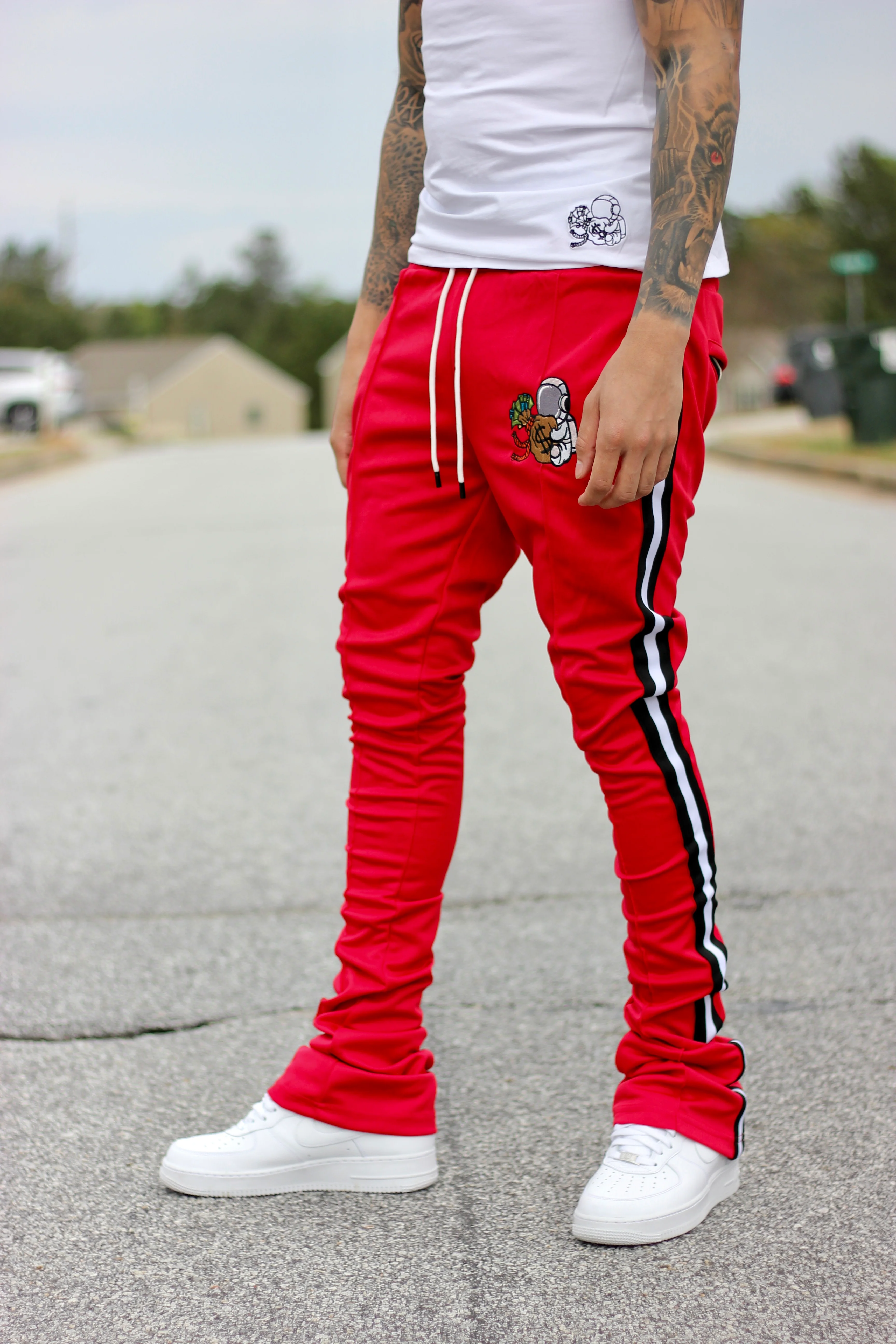 Red Stacked Track Pants - Image 5