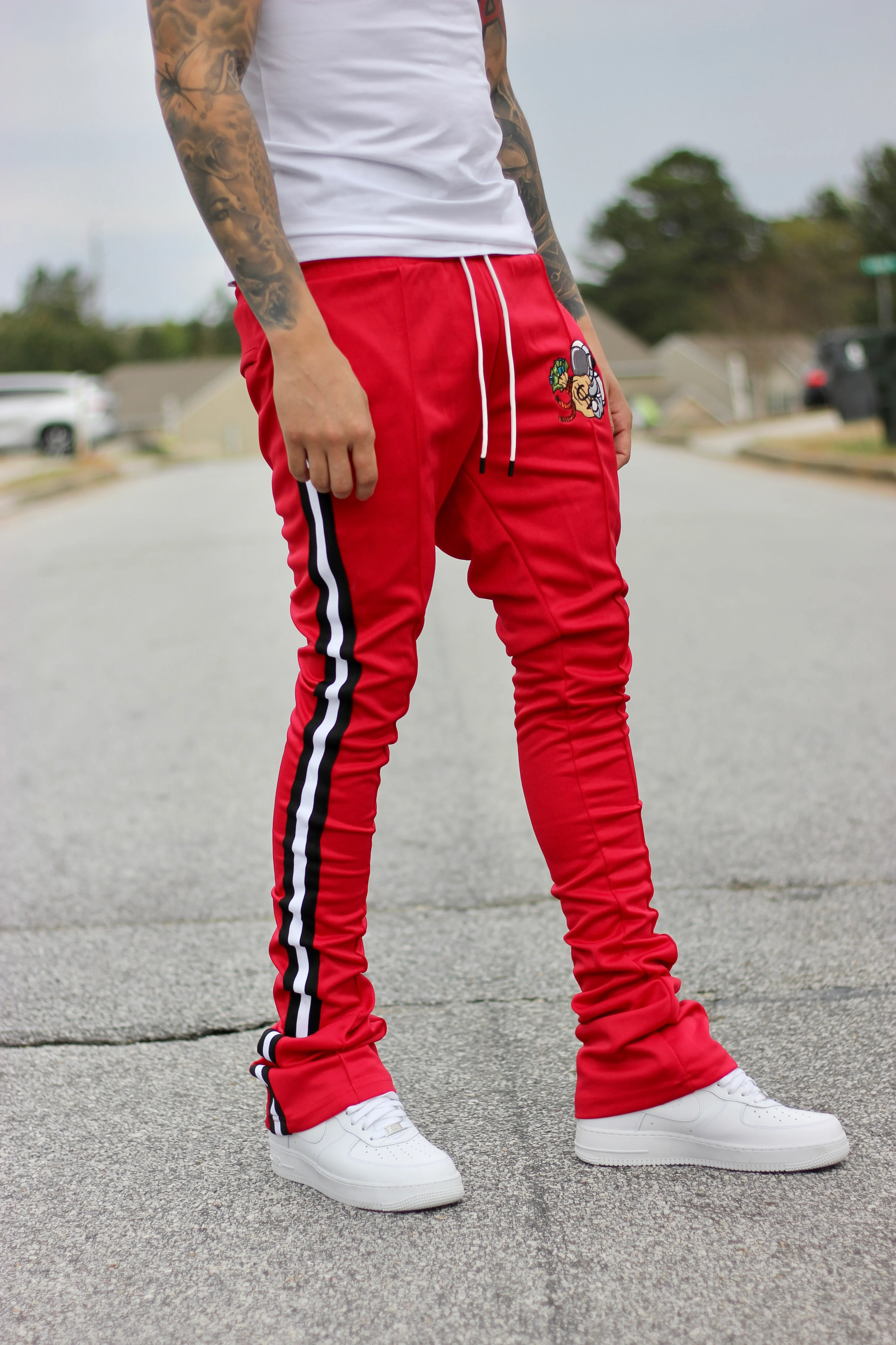 Red Stacked Track Pants - Image 6