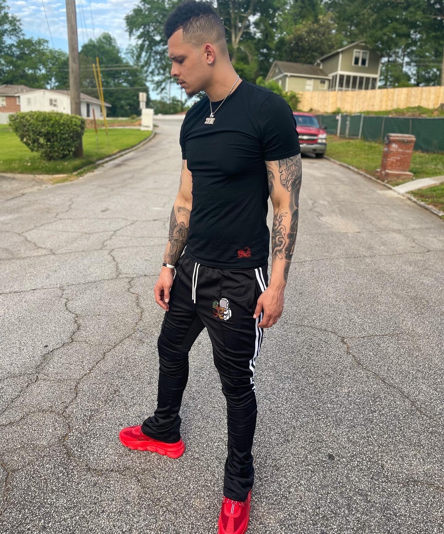 Red Stacked Track Pants - Image 7