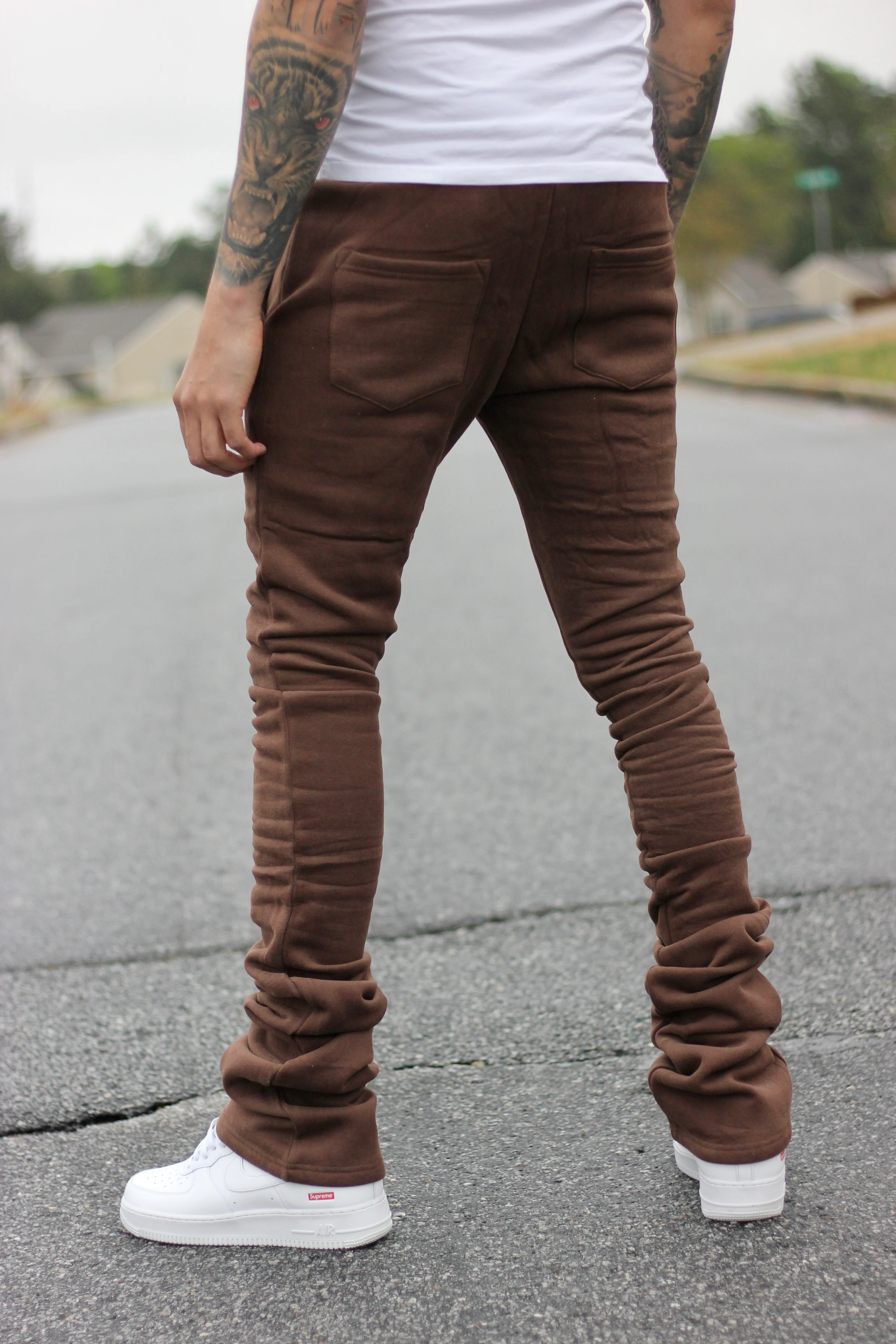 Super Stacked Brown Joggers - Image 4