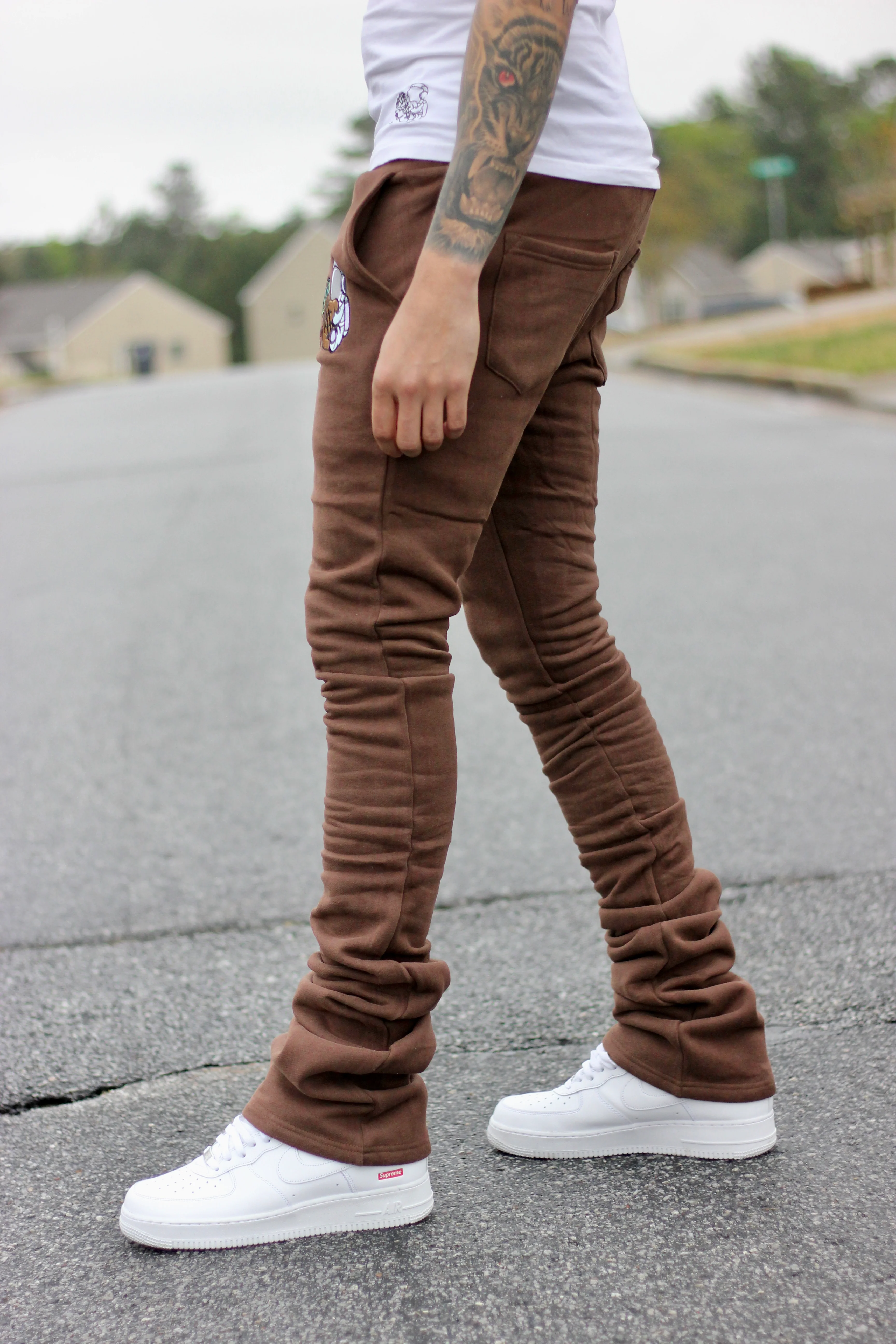 Super Stacked Brown Joggers - Image 5