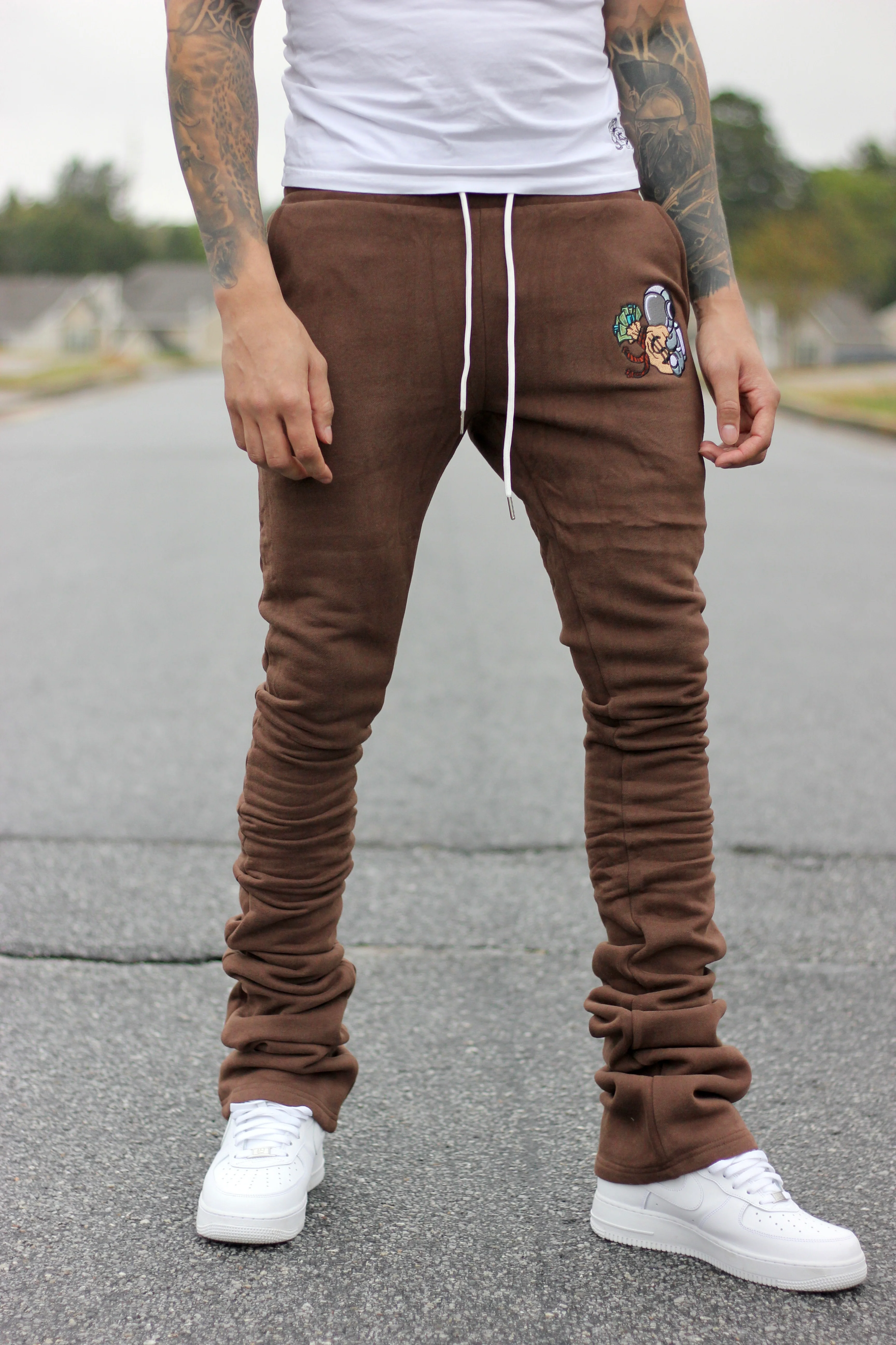 Super Stacked Brown Joggers - Image 6
