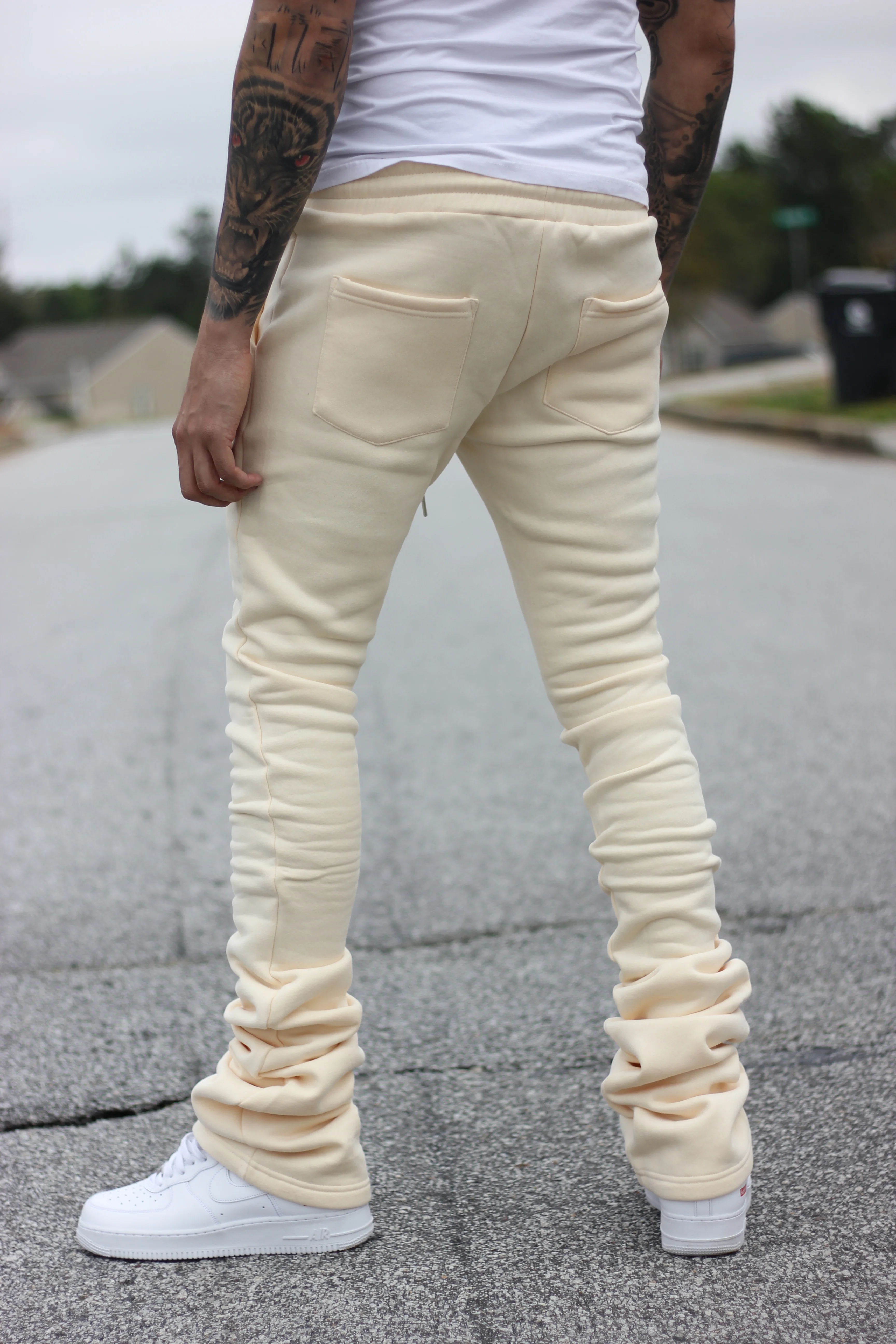 Super Stacked Cream Joggers - Image 4