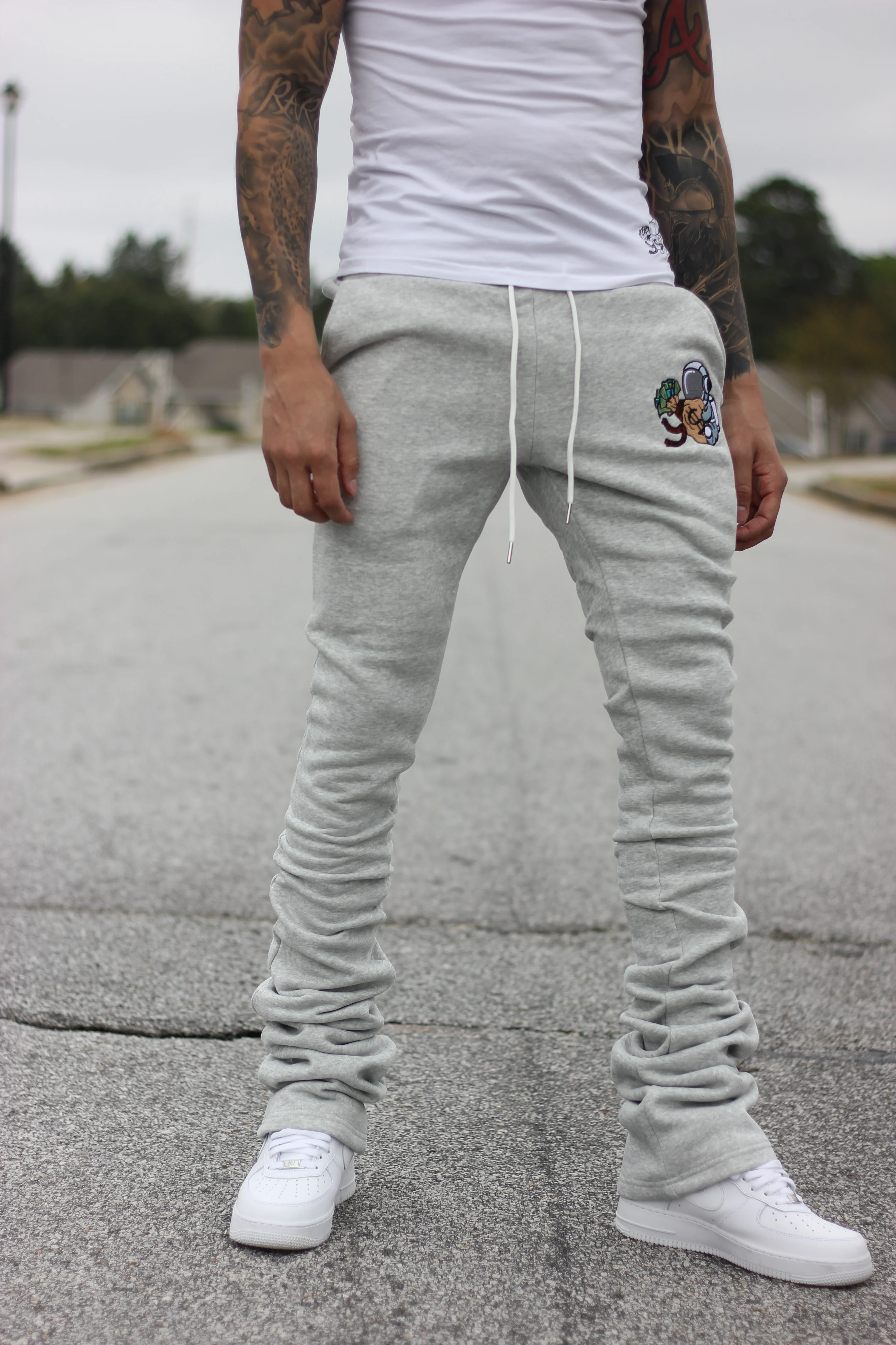 Super Stacked Grey Joggers - Image 4