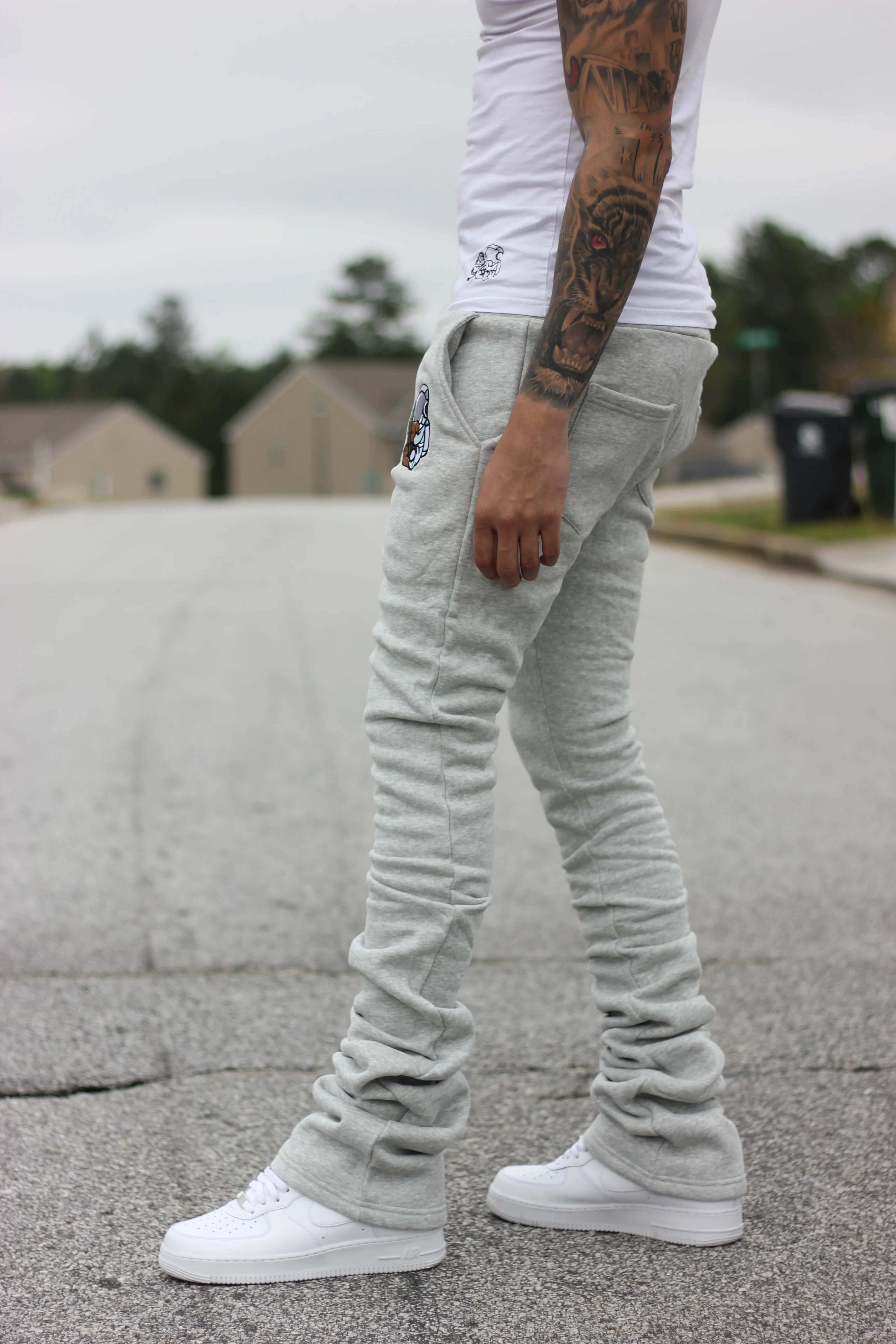 Super Stacked Grey Joggers - Image 5