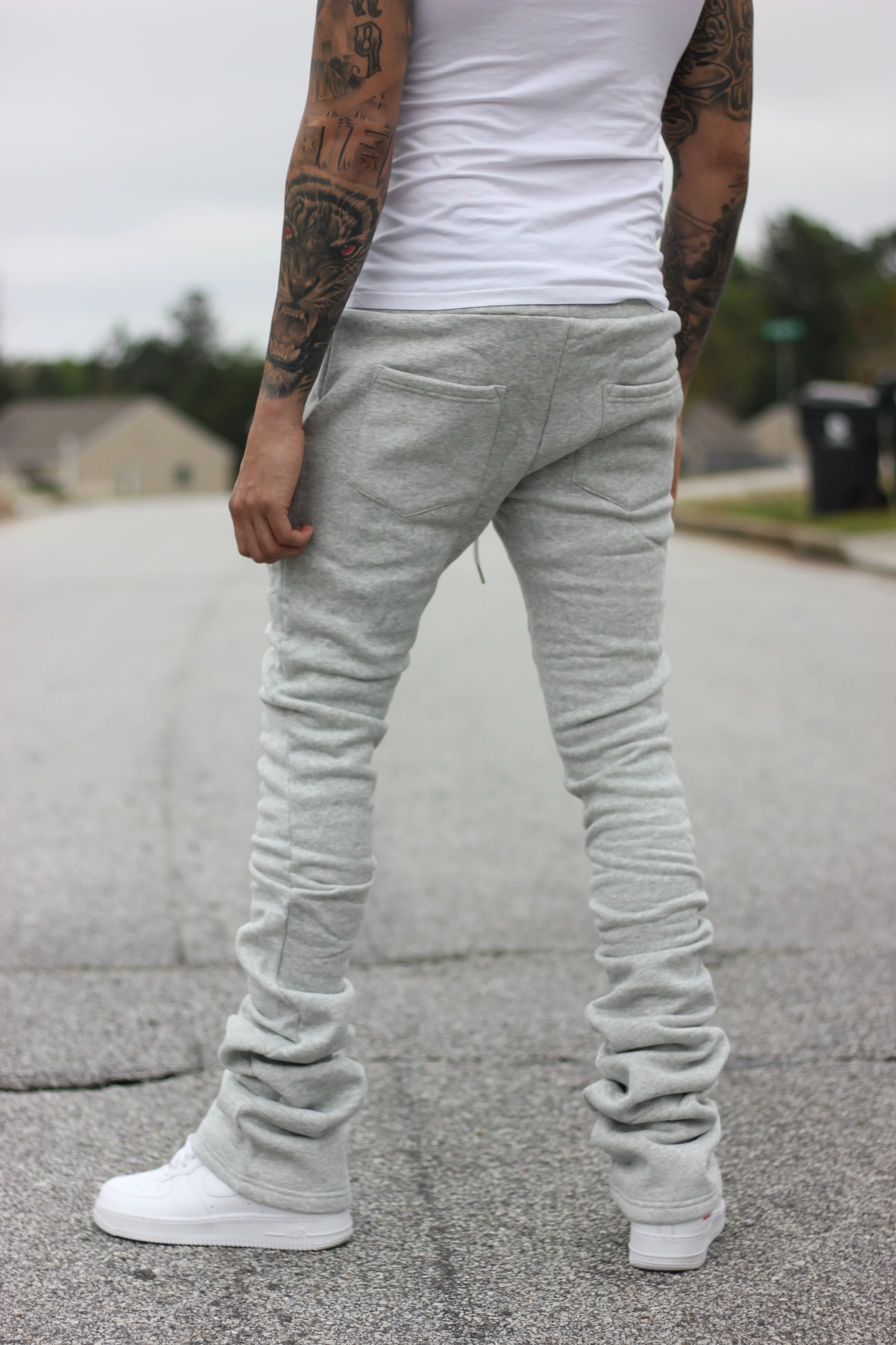 Super Stacked Grey Joggers - Image 6