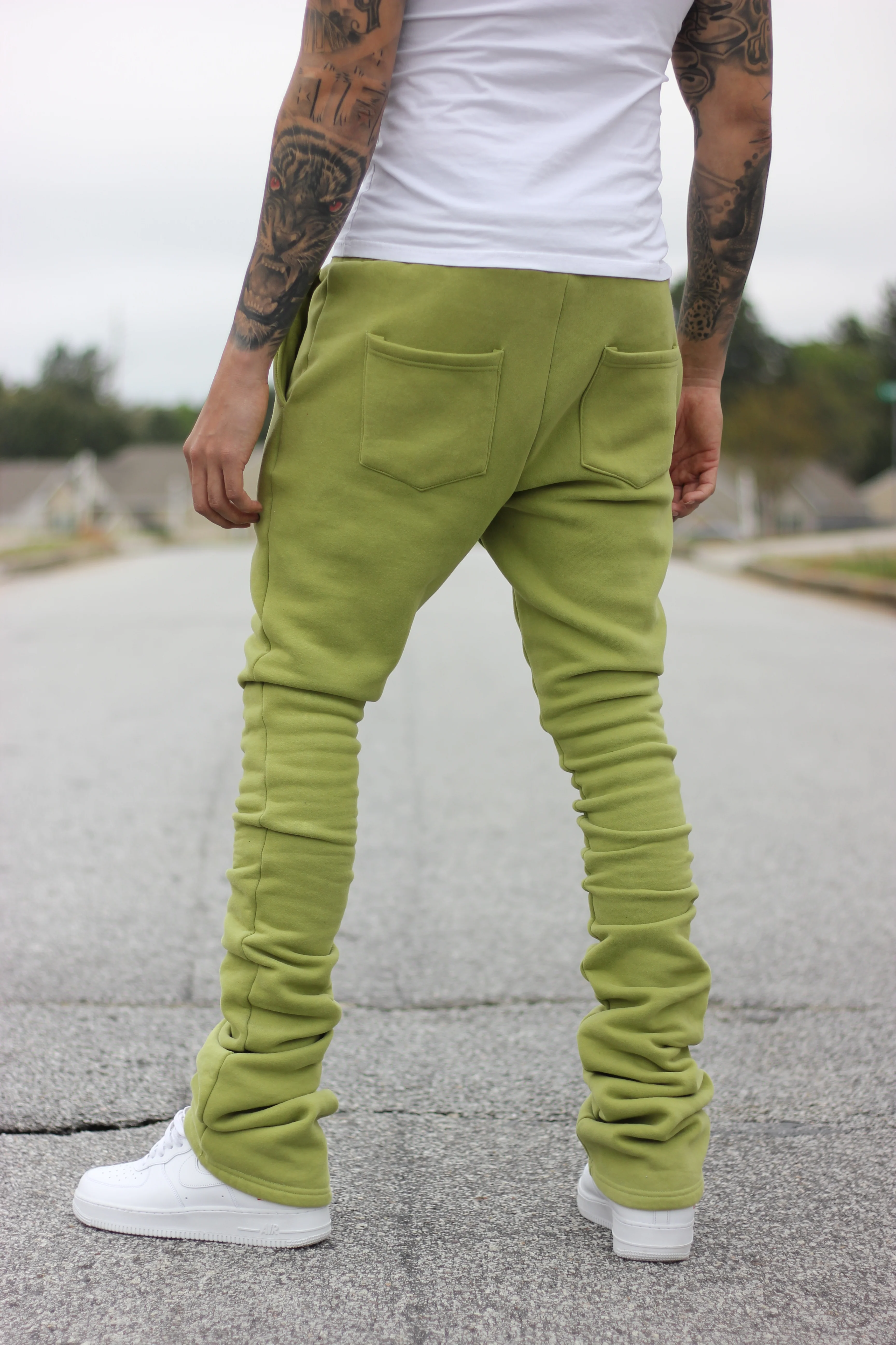 Super Stacked Olive Green Joggers - Image 5