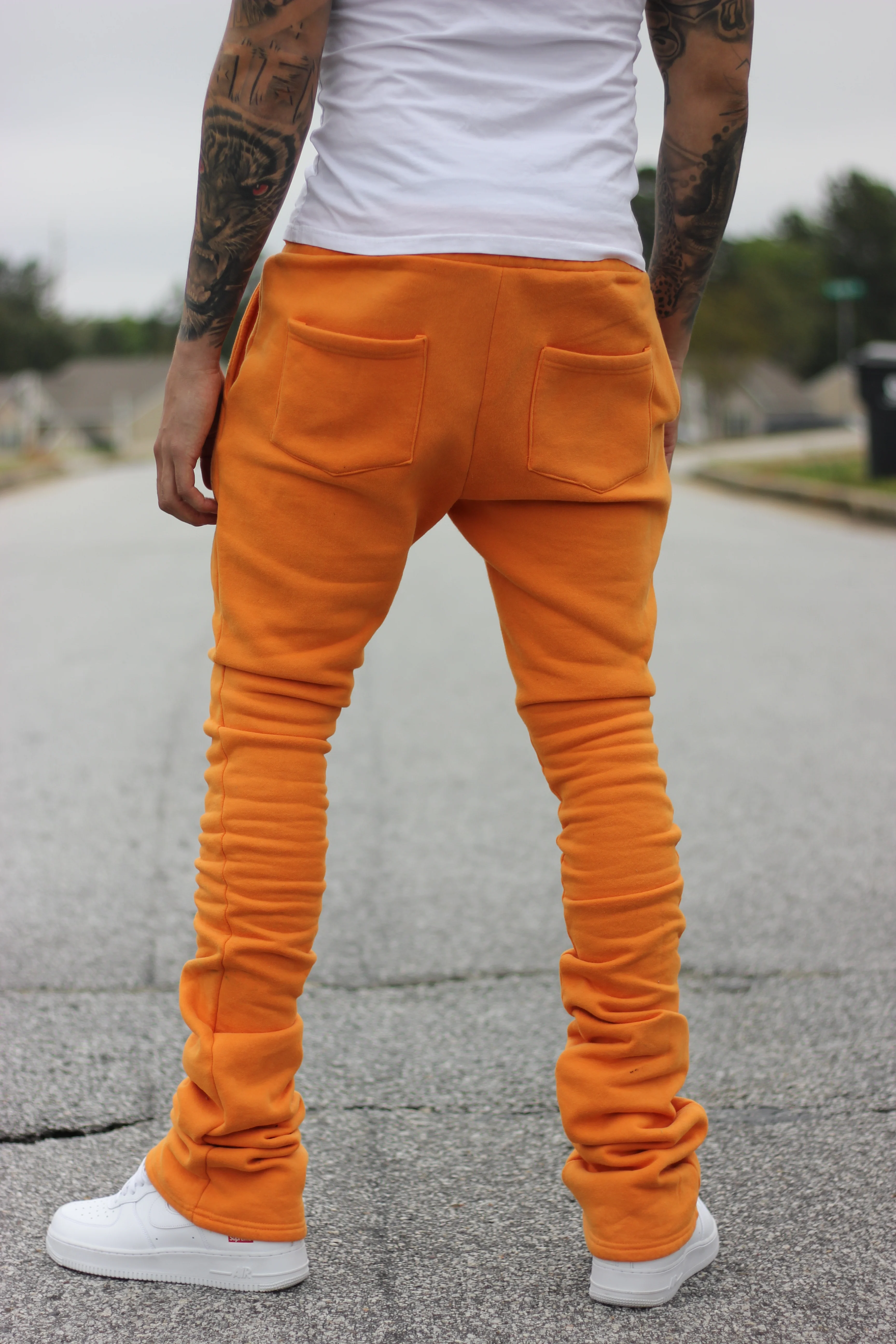 Super Stacked Orange Joggers - Image 4