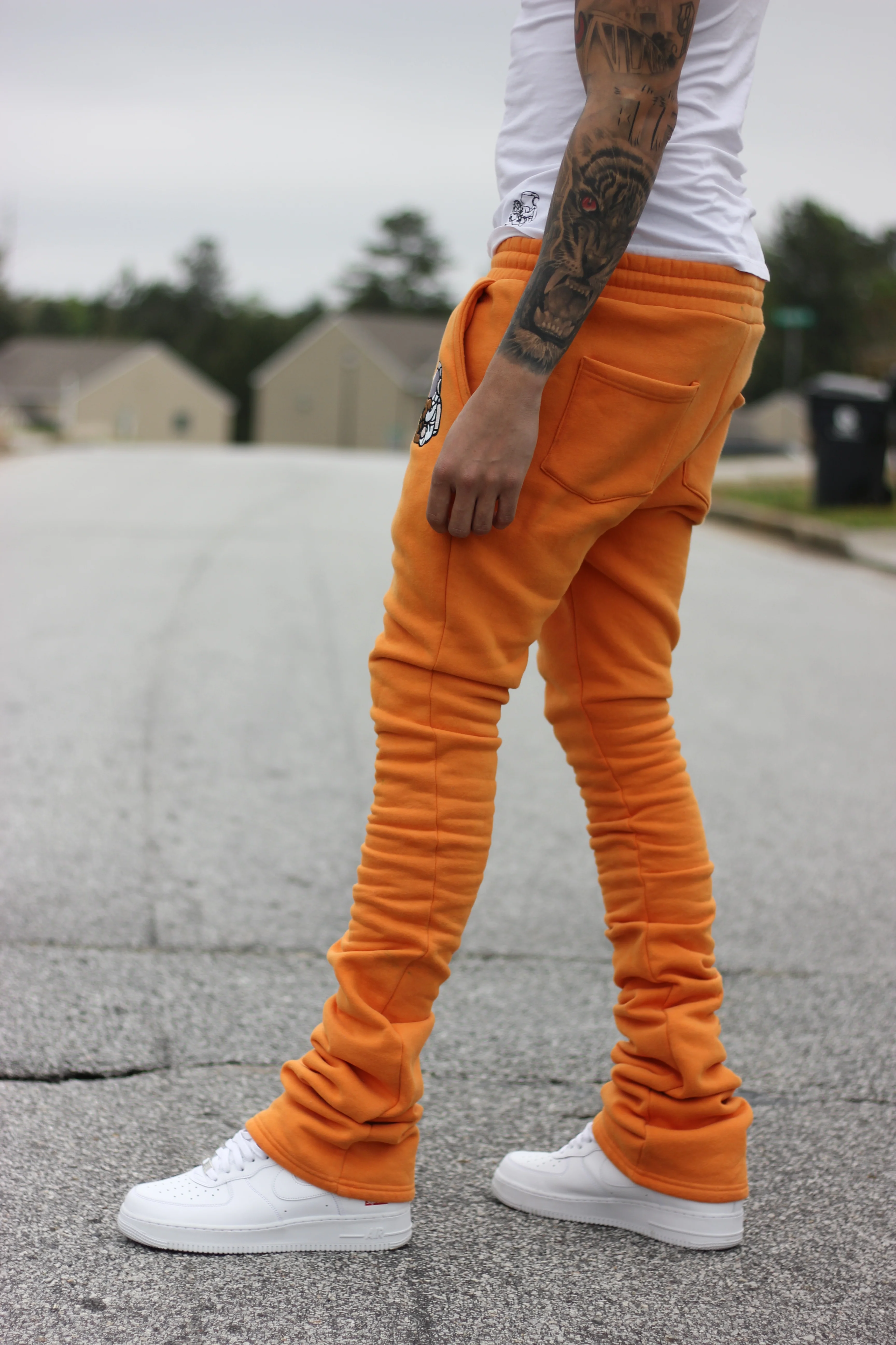 Super Stacked Orange Joggers - Image 5