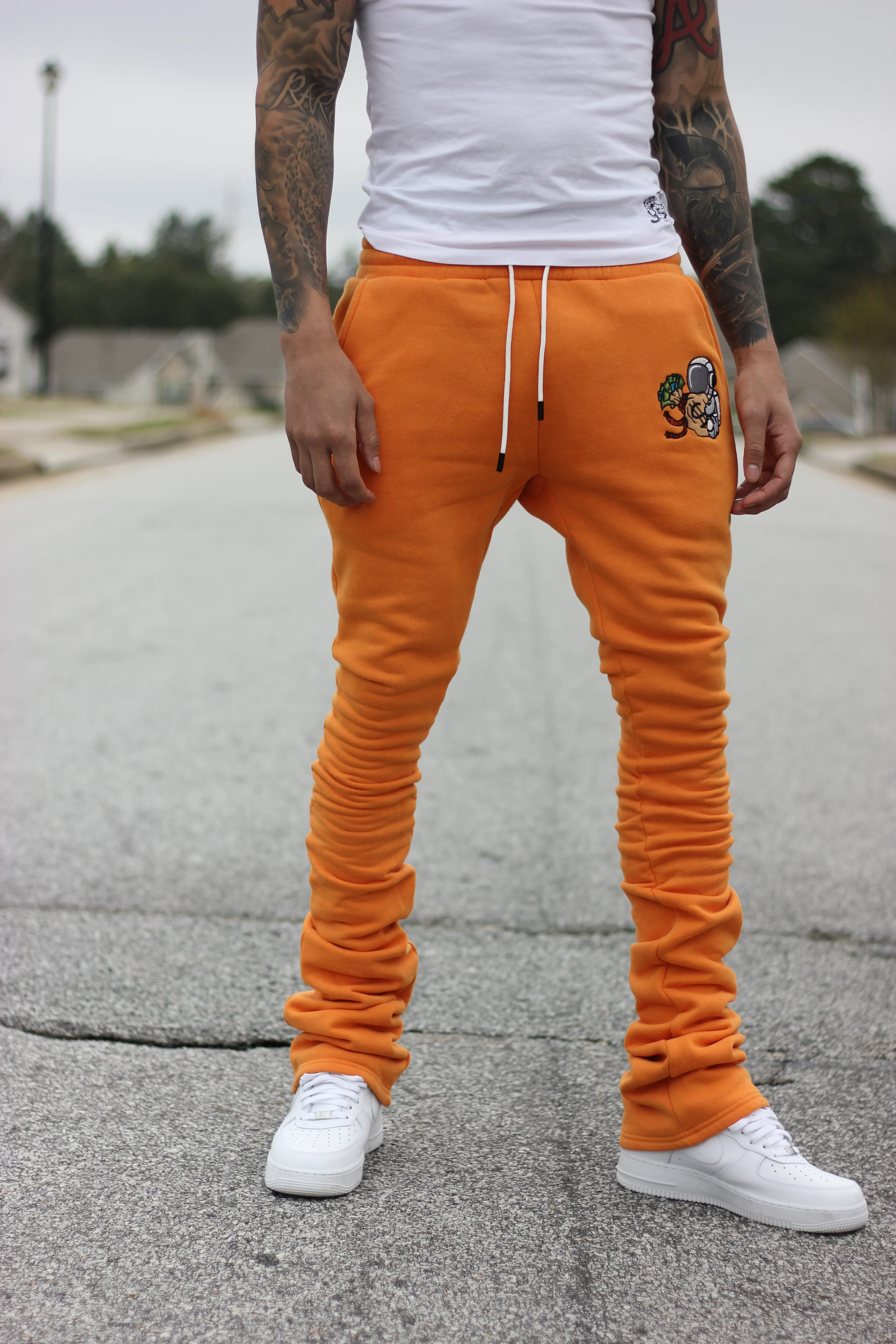 Super Stacked Orange Joggers - Image 6