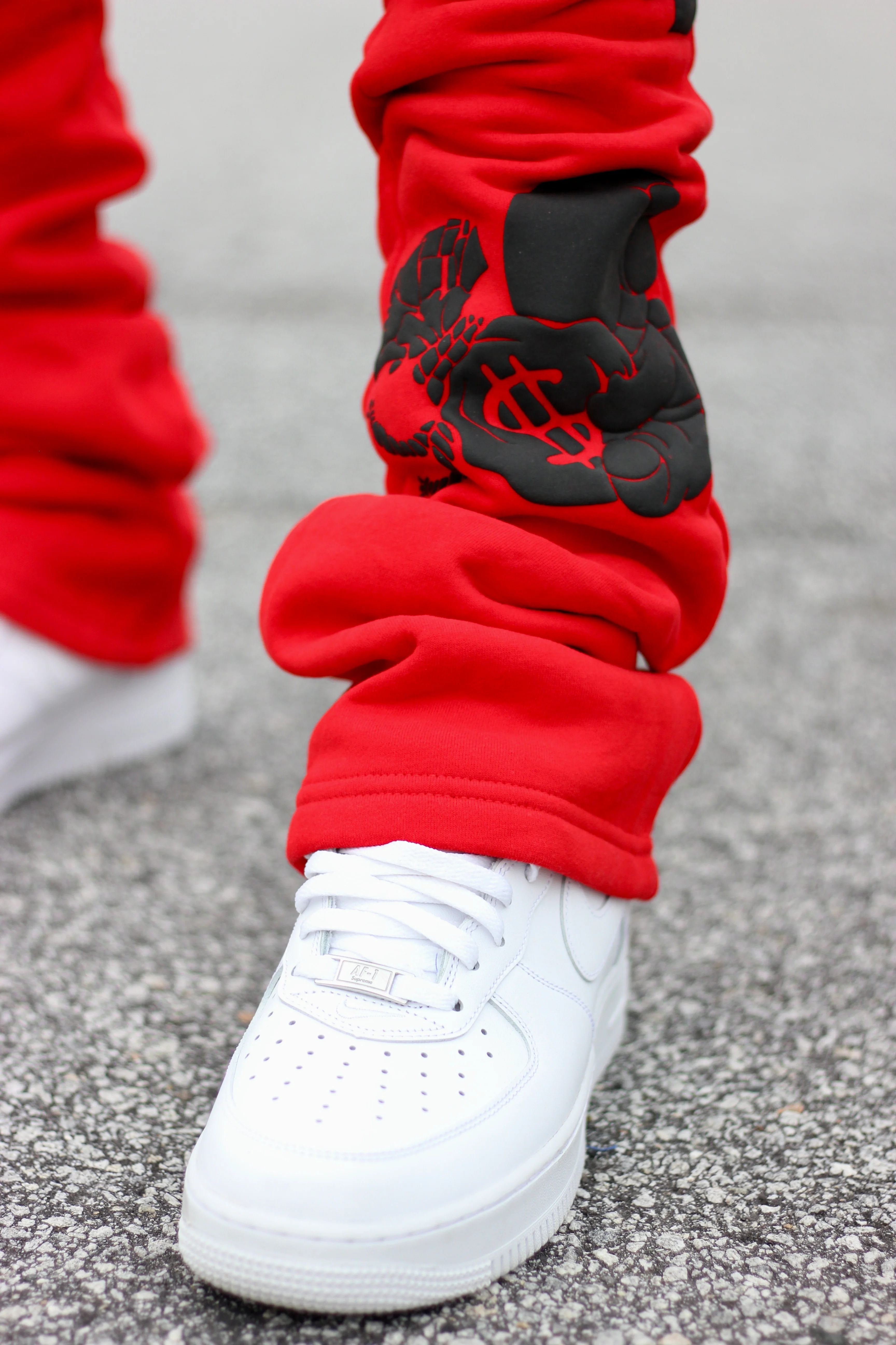 Super Stacked Red Printed Joggers - Image 7