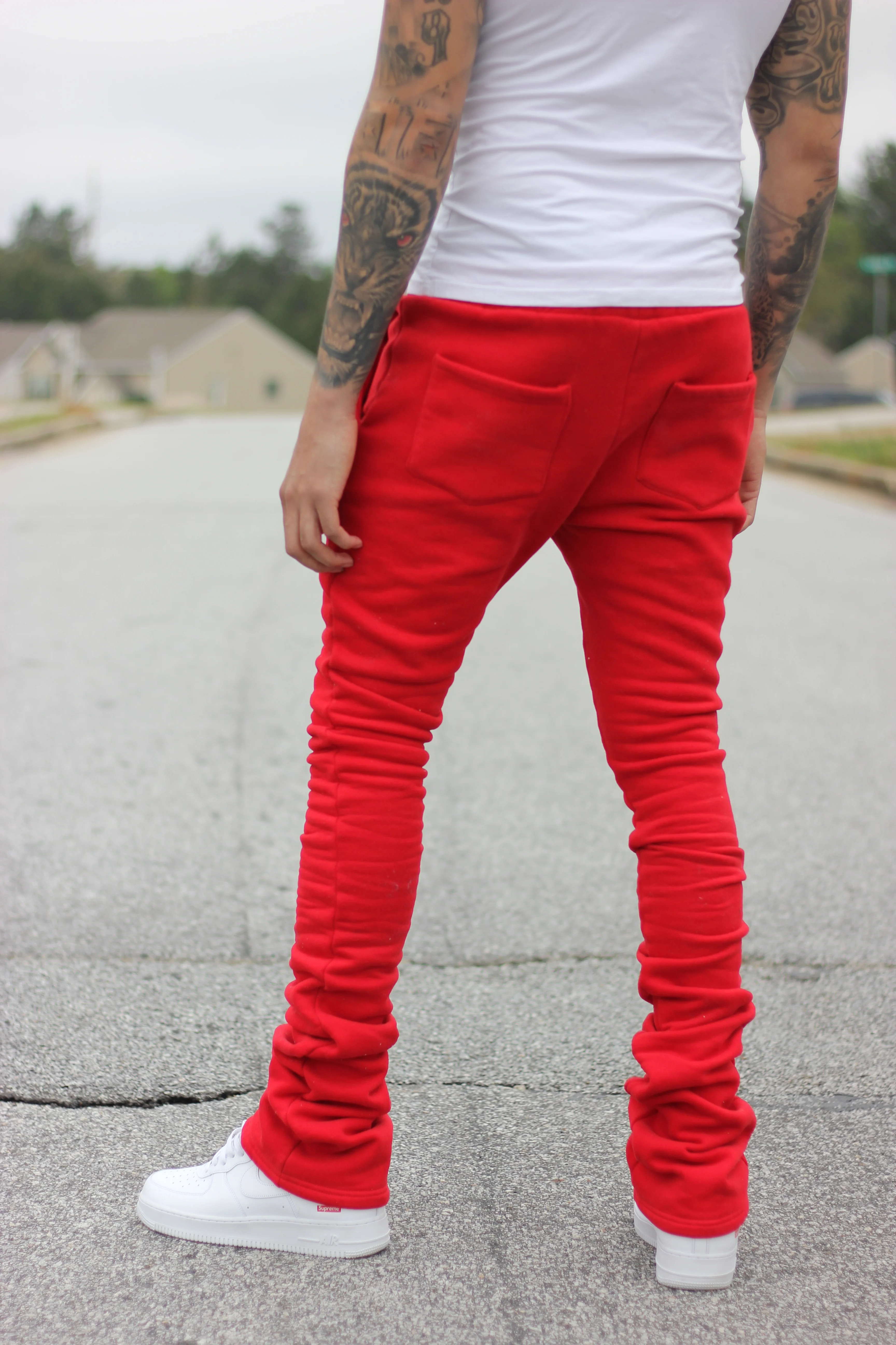 Super Stacked Red Joggers - Image 4