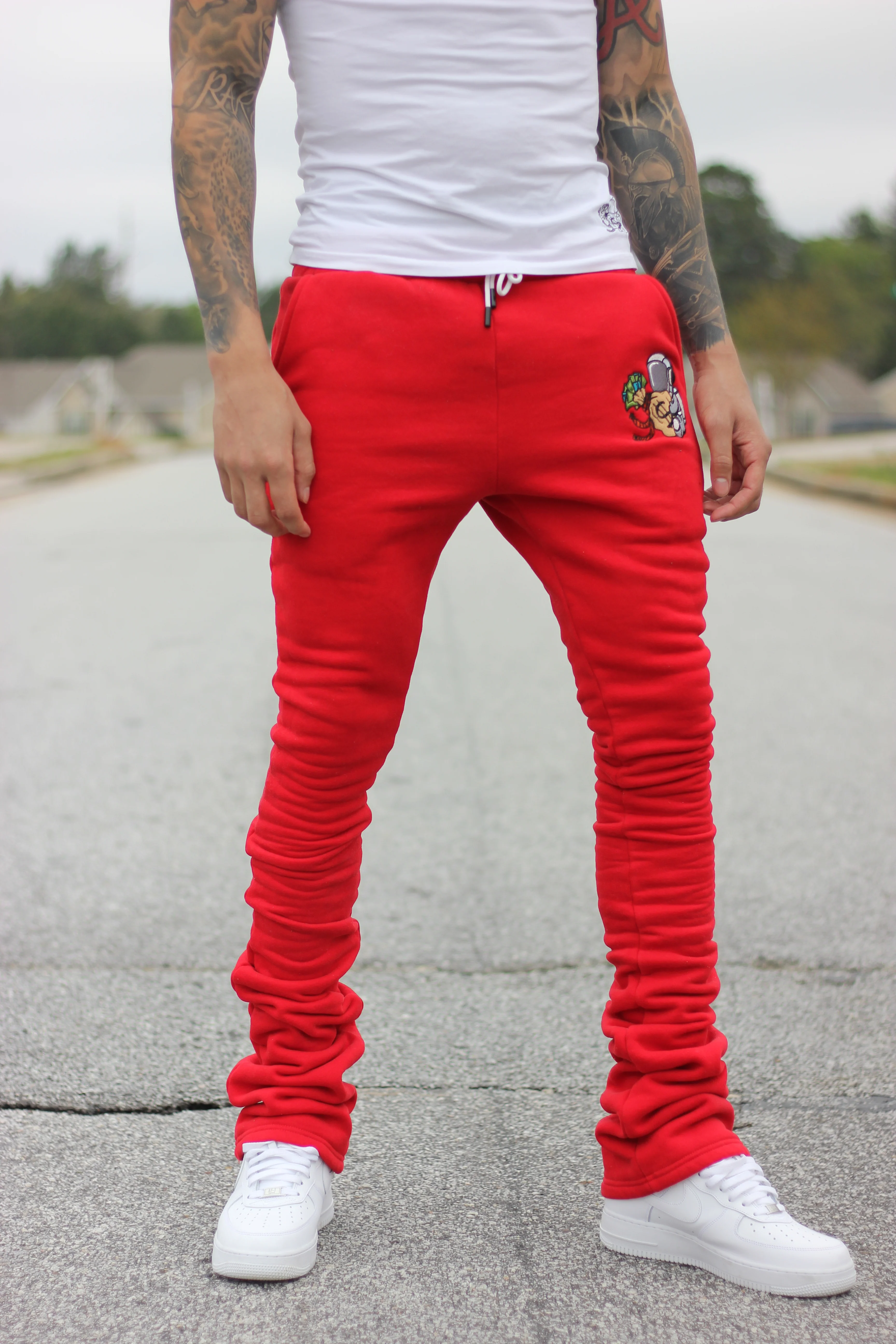 Super Stacked Red Joggers - Image 5