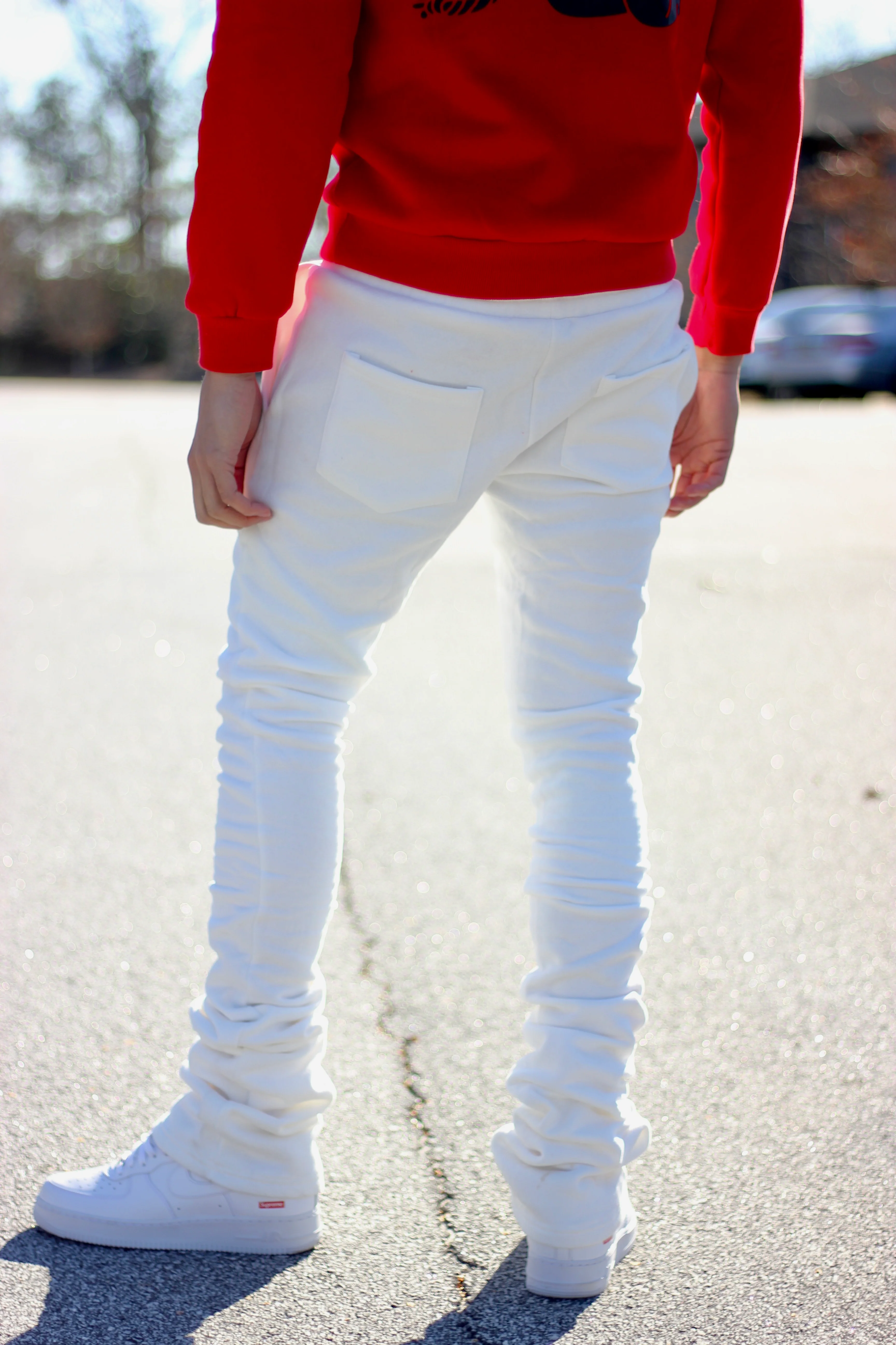 Super Stacked White Joggers - Image 4
