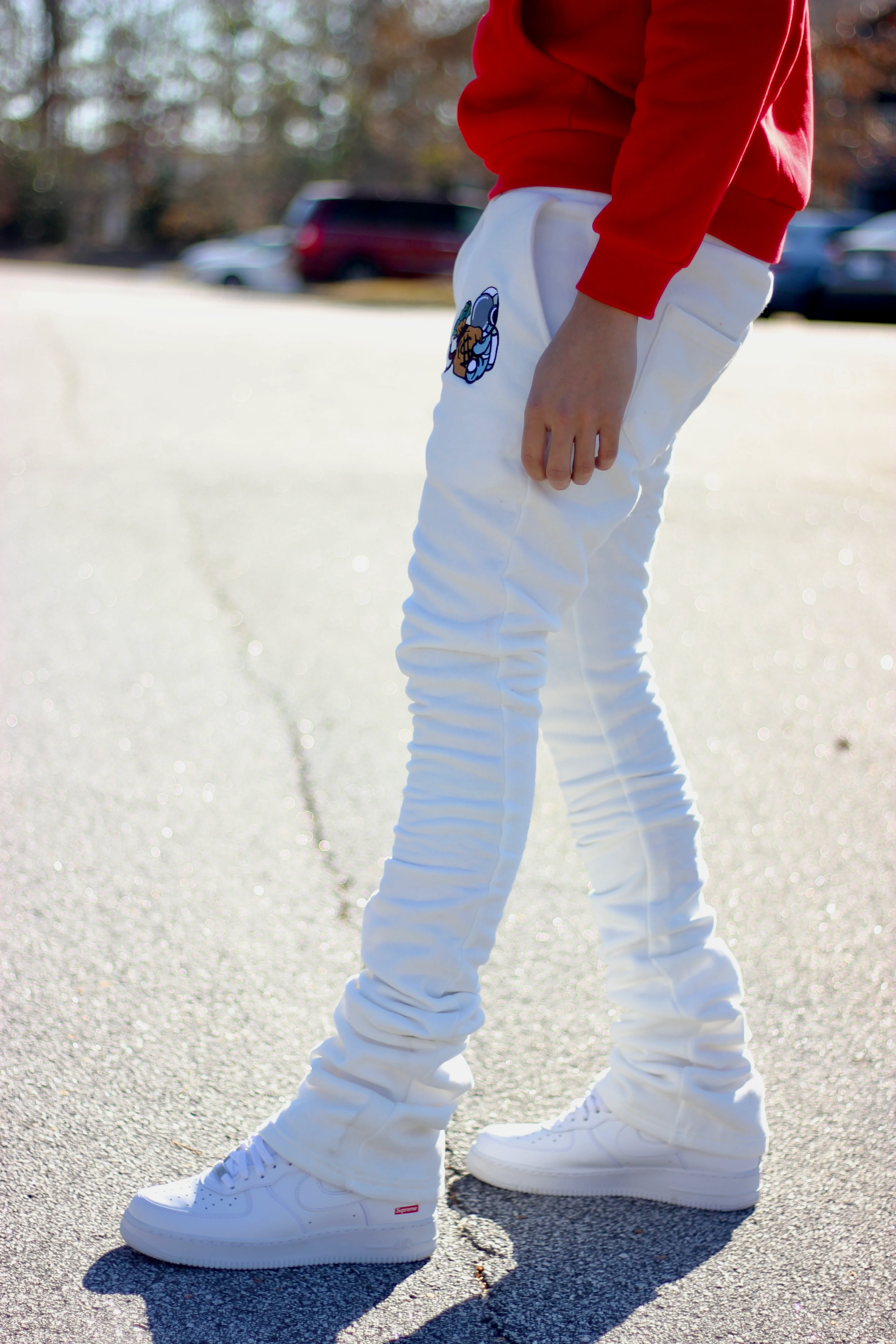 Super Stacked White Joggers - Image 5
