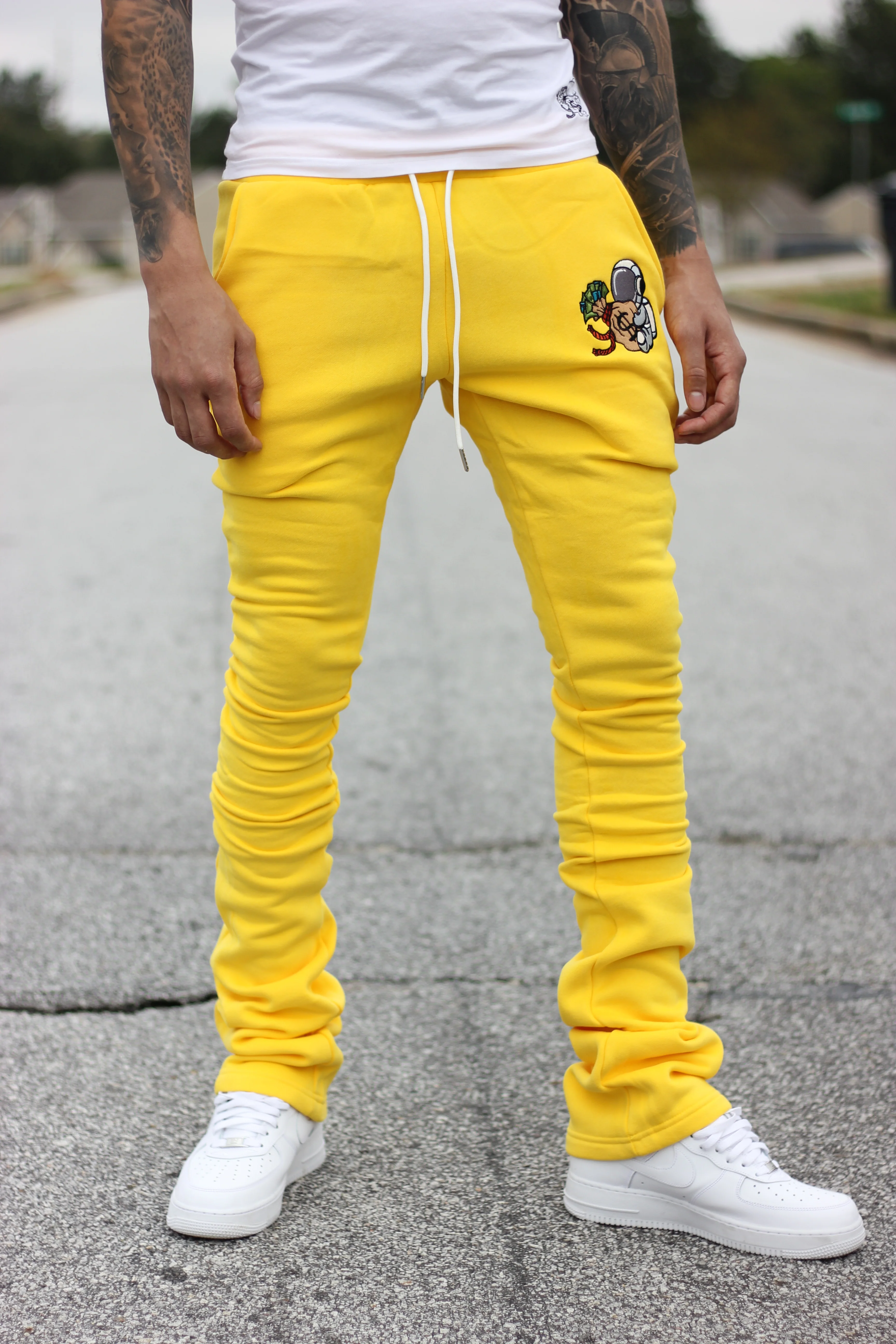 Super Stacked Yellow Joggers - Image 7