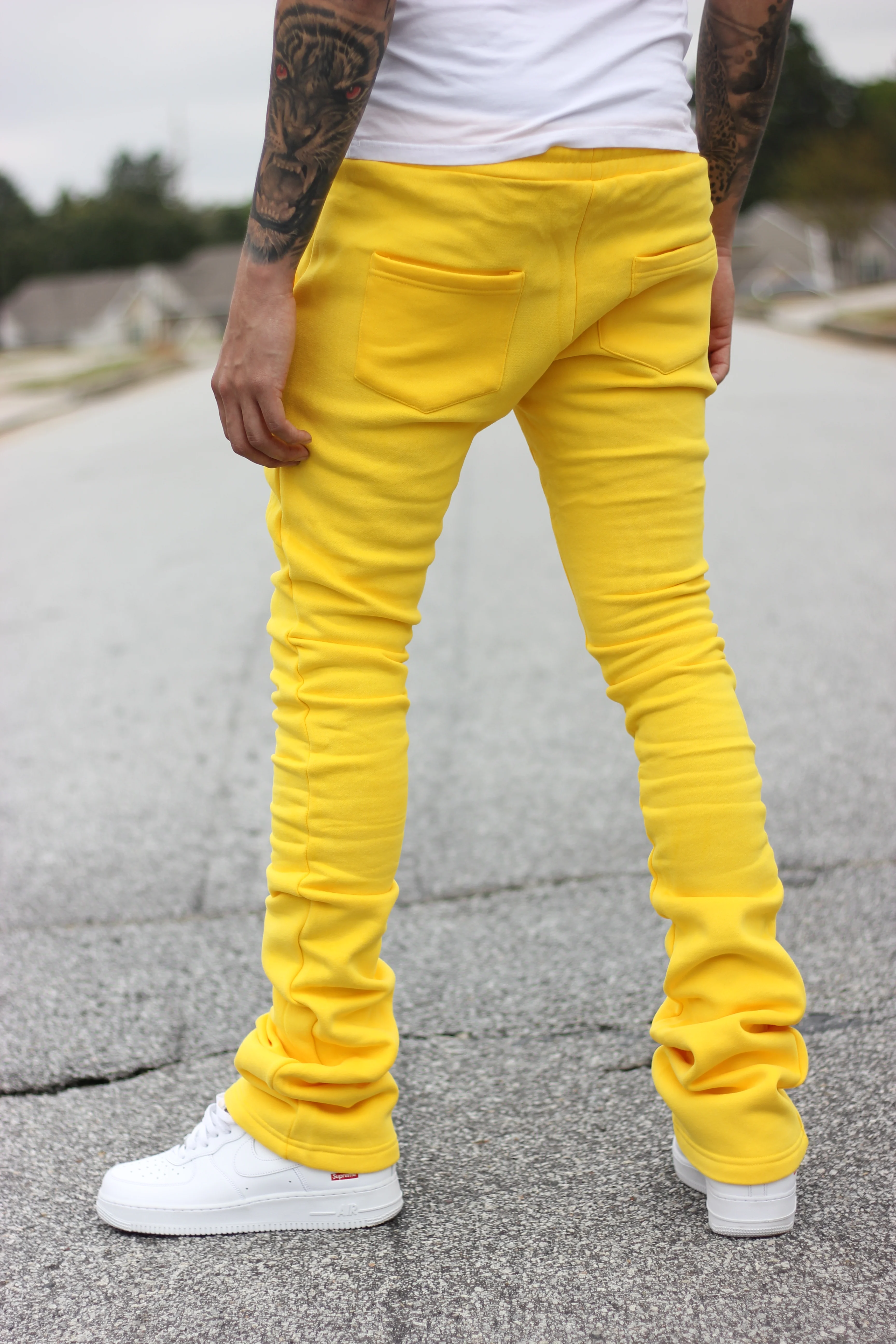Super Stacked Yellow Joggers - Image 8